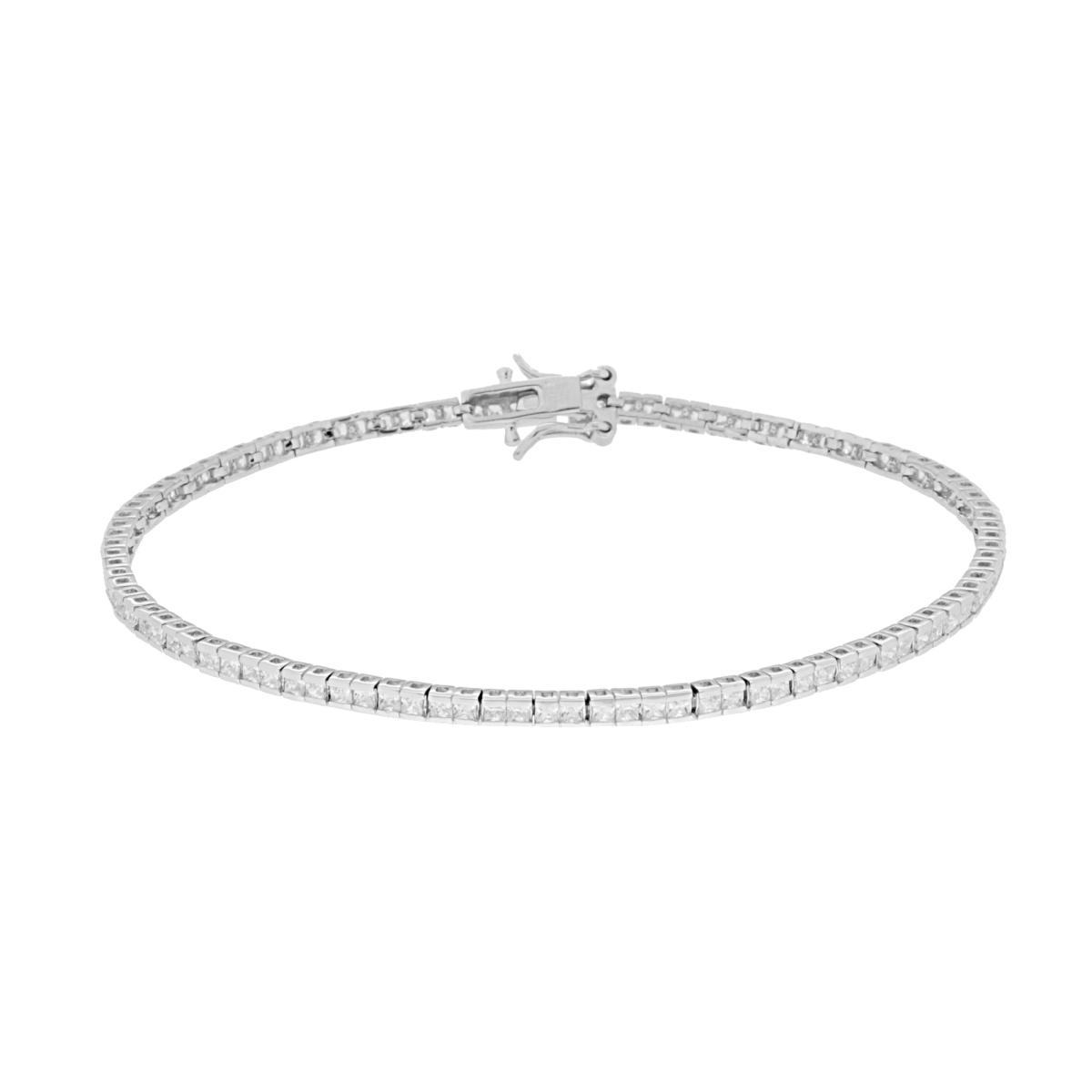 Bracciale Tennis Carre cm 18 con Zirconi mm 1.5 Bianchi in ARGENTO 925 Galvanica Rodio