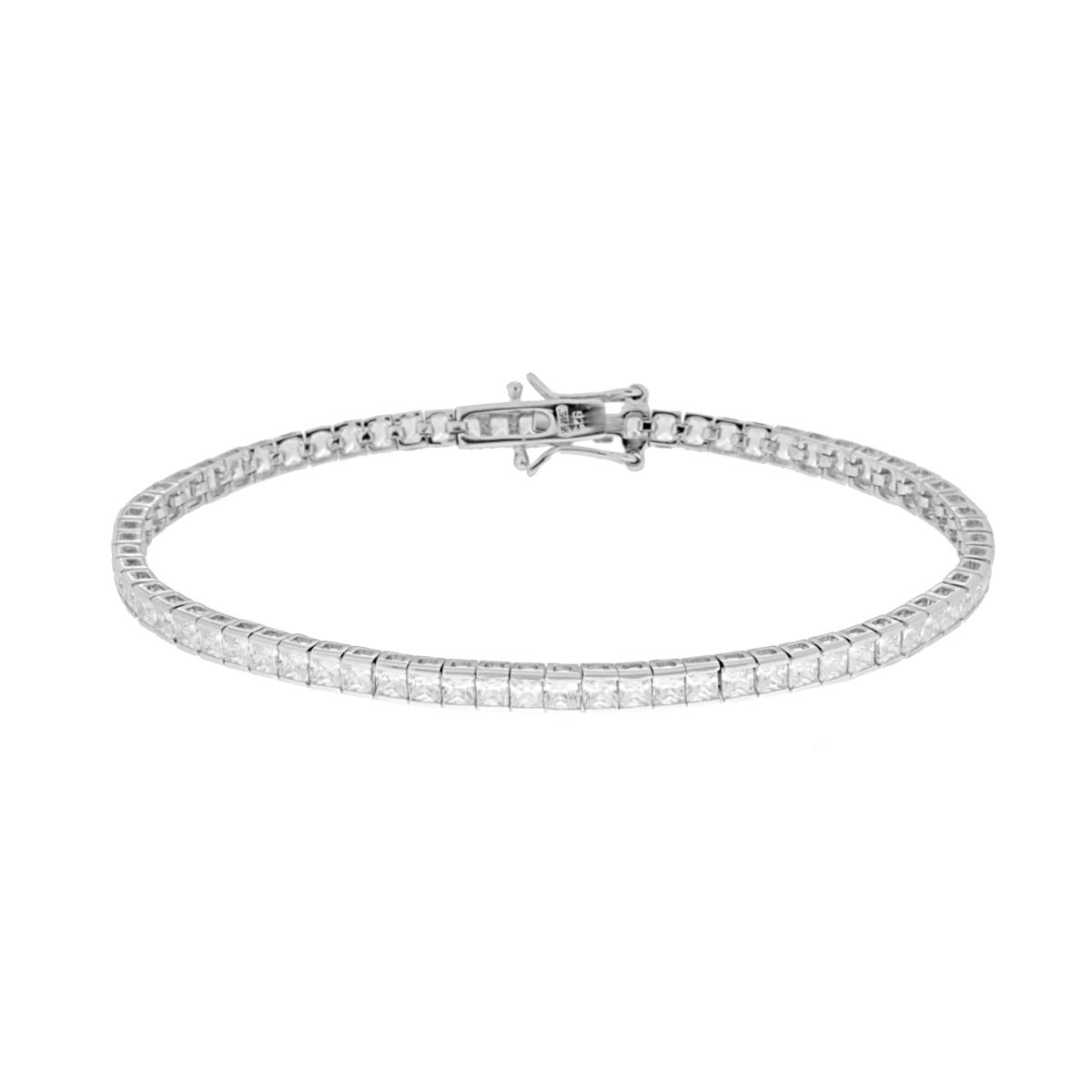 Bracciale Tennis Carre cm 18 con Zirconi mm 3 Bianchi in ARGENTO 925 Galvanica Rodio
