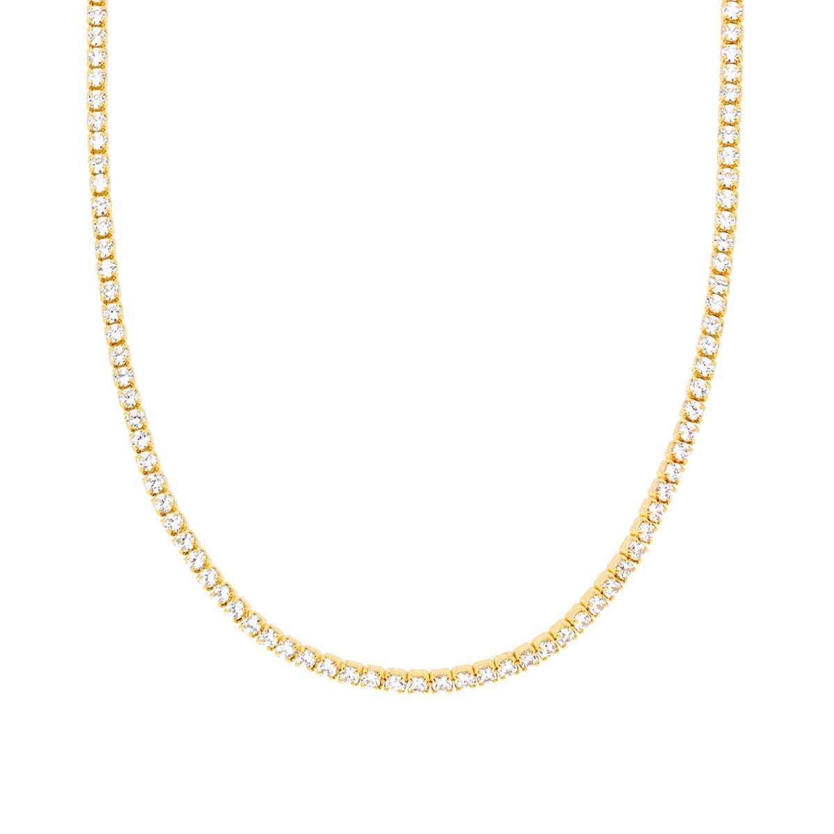 Collana Tennis Griffe cm 36+6 con Zirconi 2 mm Bianchi in ARGENTO 925 Galvanica Oro