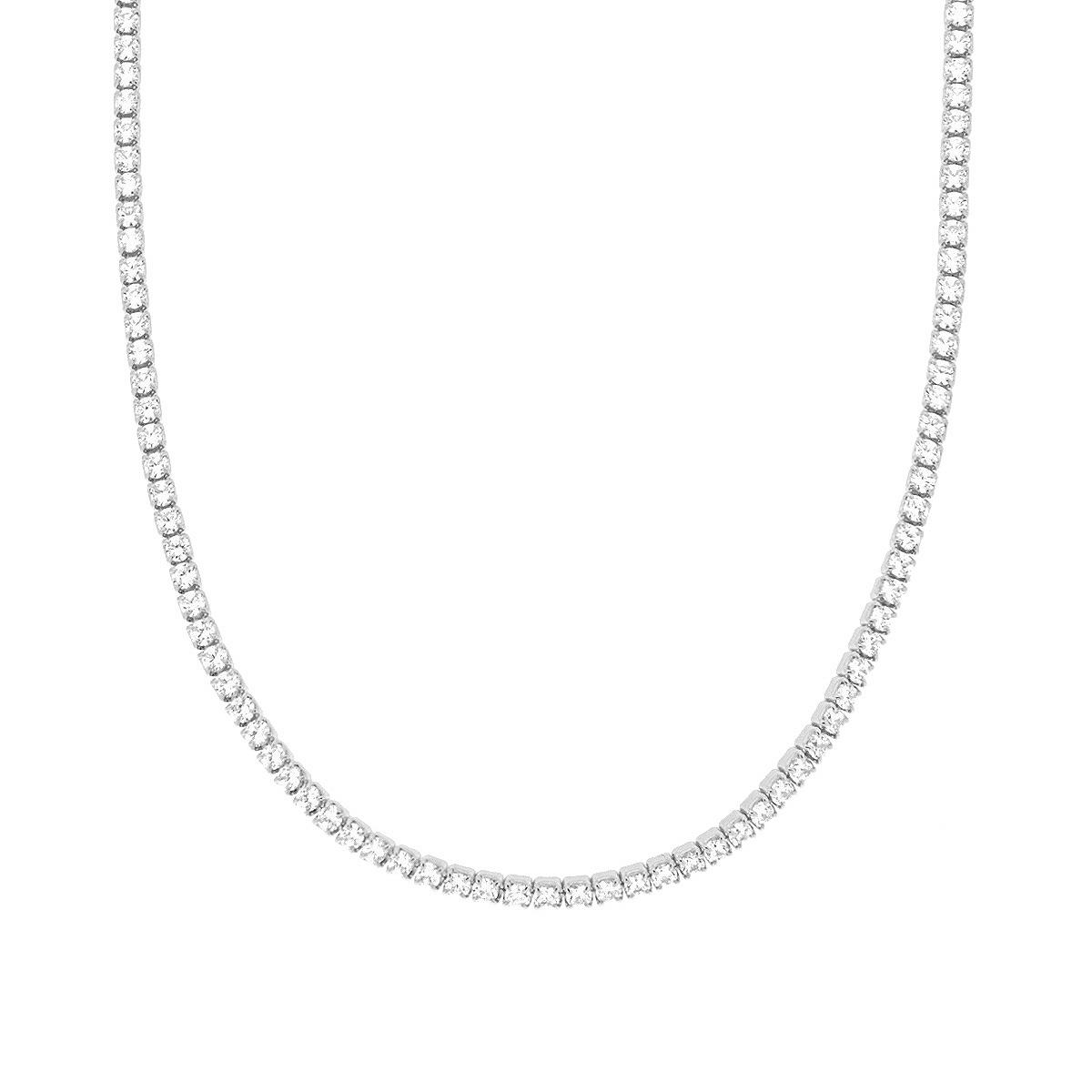 Collana Tennis Griffe cm 36+6 con Zirconi 2 mm Bianchi in ARGENTO 925 Galvanica Rodio