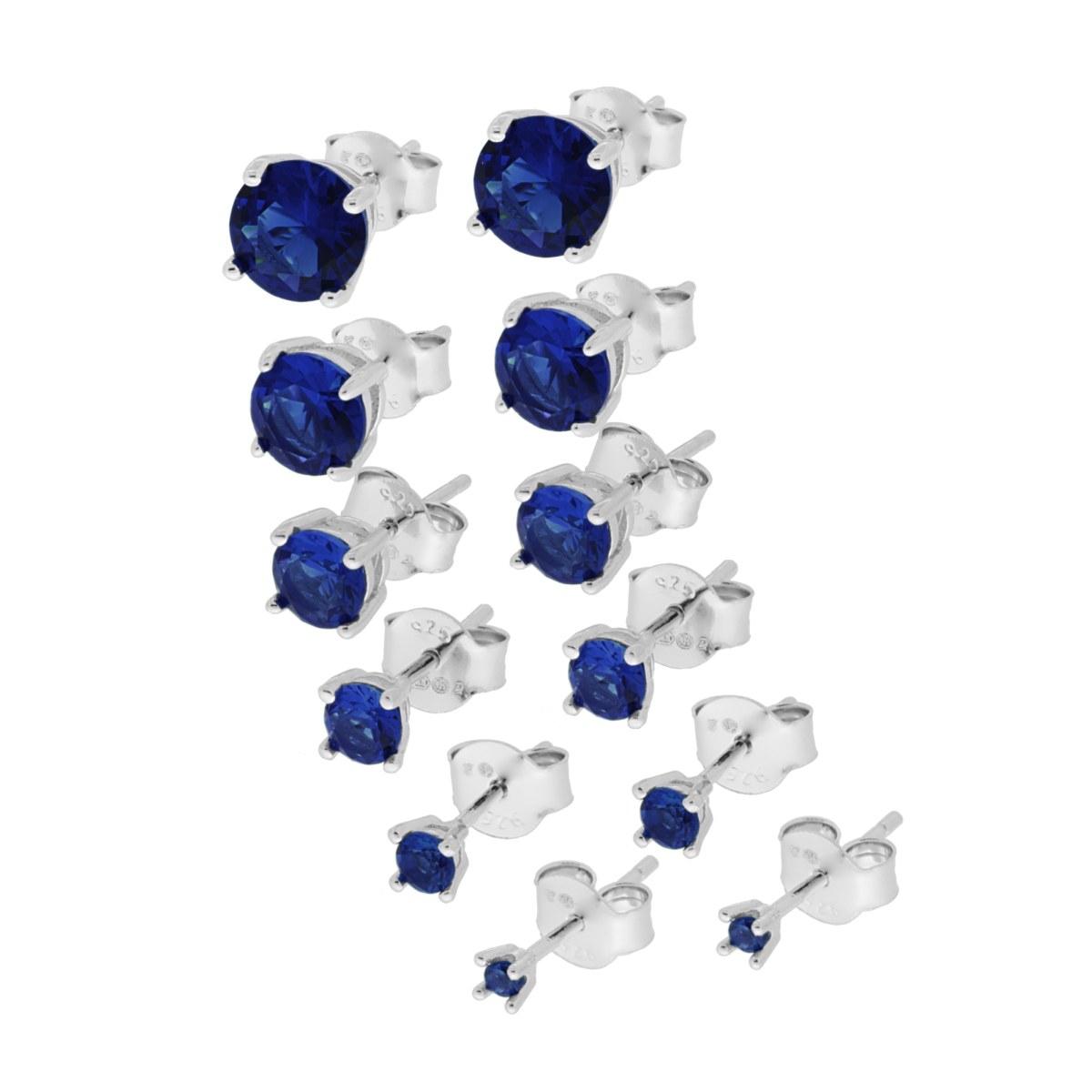 Orecchini Punto Luce Tondo mm 2/3/4/5/6/7 con Zircone Blu Zaffiro in ARGENTO 925 Galvanica Rodio