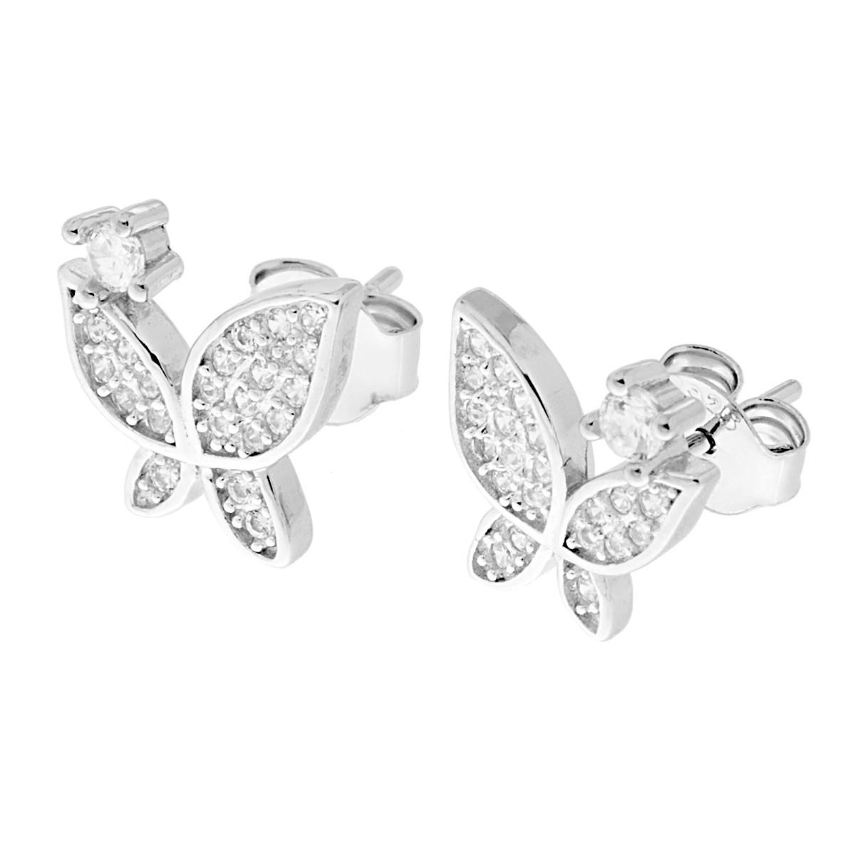 Orecchini Farfalla con Zirconi Bianchi in ARGENTO 925 Galvanica Rodio
