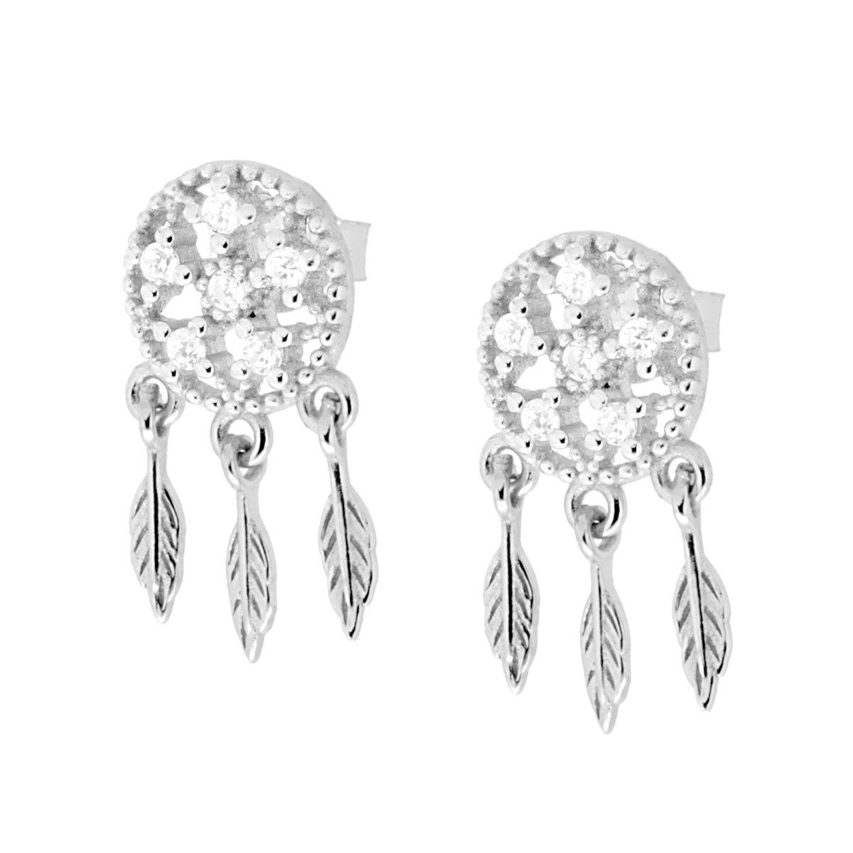 Orecchini Acchiappasogni con Zirconi Bianchi in ARGENTO 925 Galvanica Rodio