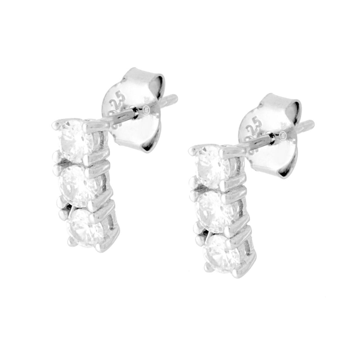 Orecchini Trilogy con Zirconi Bianchi mm 3 in ARGENTO 925 Galvanica Rodio