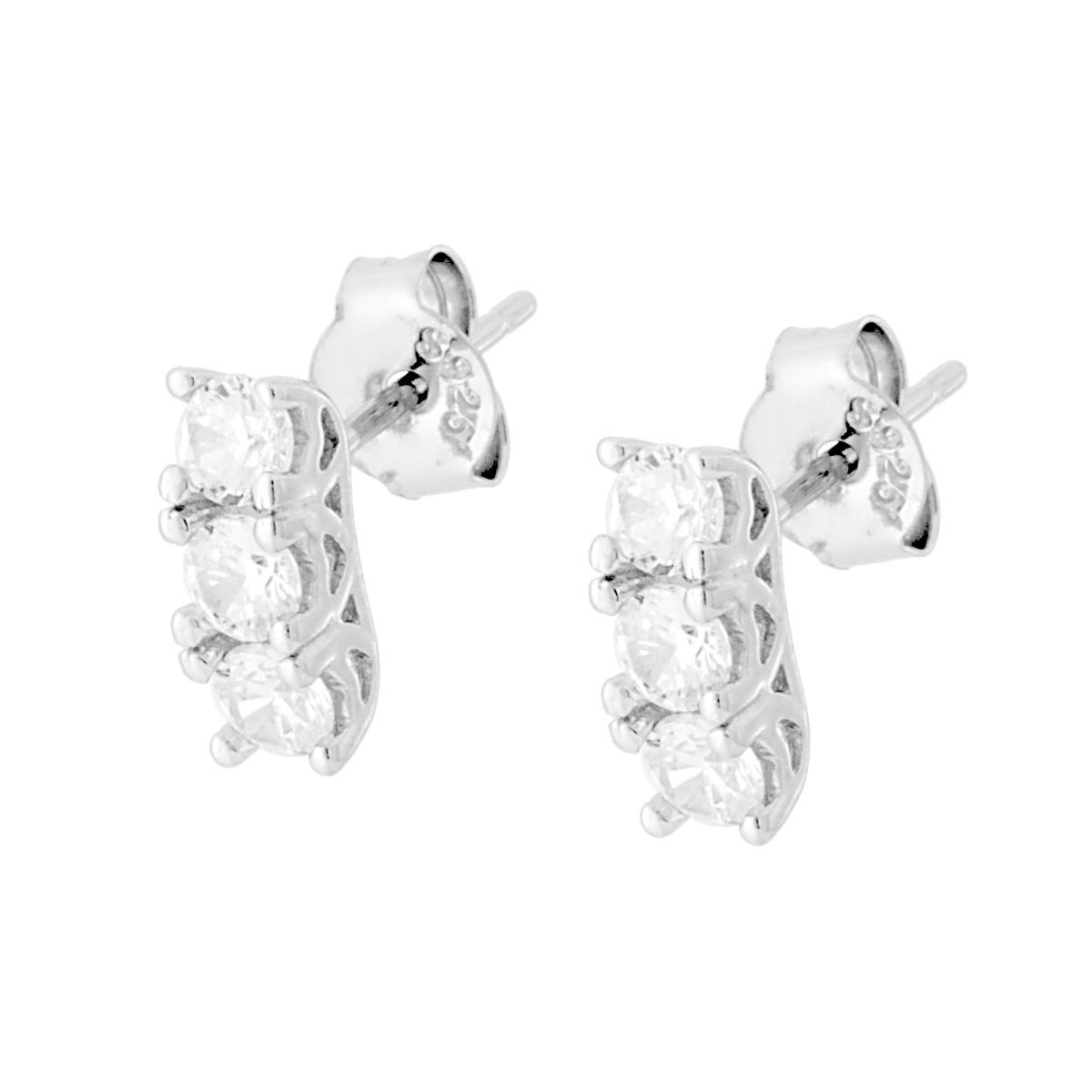 Orecchini Trilogy con Zirconi Bianchi mm 3 in ARGENTO 925 Galvanica Rodio