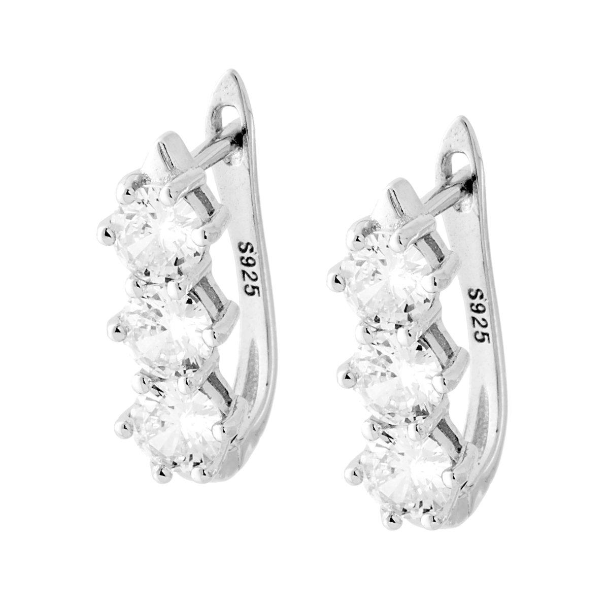 Orecchini a Scatto Inglese Trilogy con Zirconi Bianchi mm 5 in ARGENTO 925 Galvanica Rodio