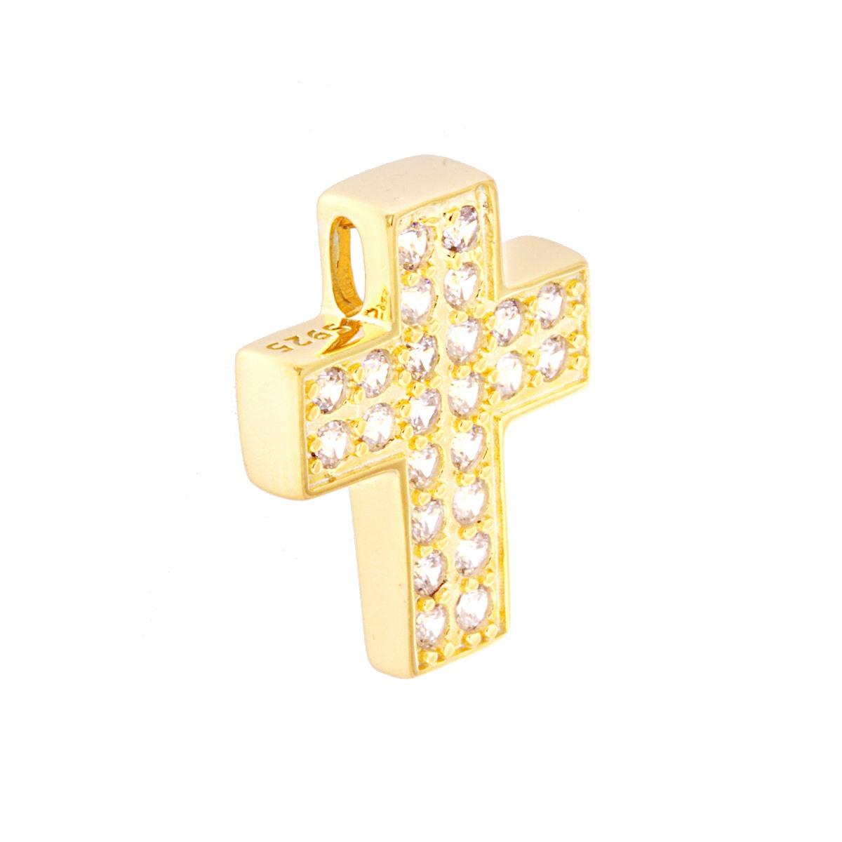Ciondolo Croce con Zirconi Bianchi in ARGENTO 925 Galvanica Oro