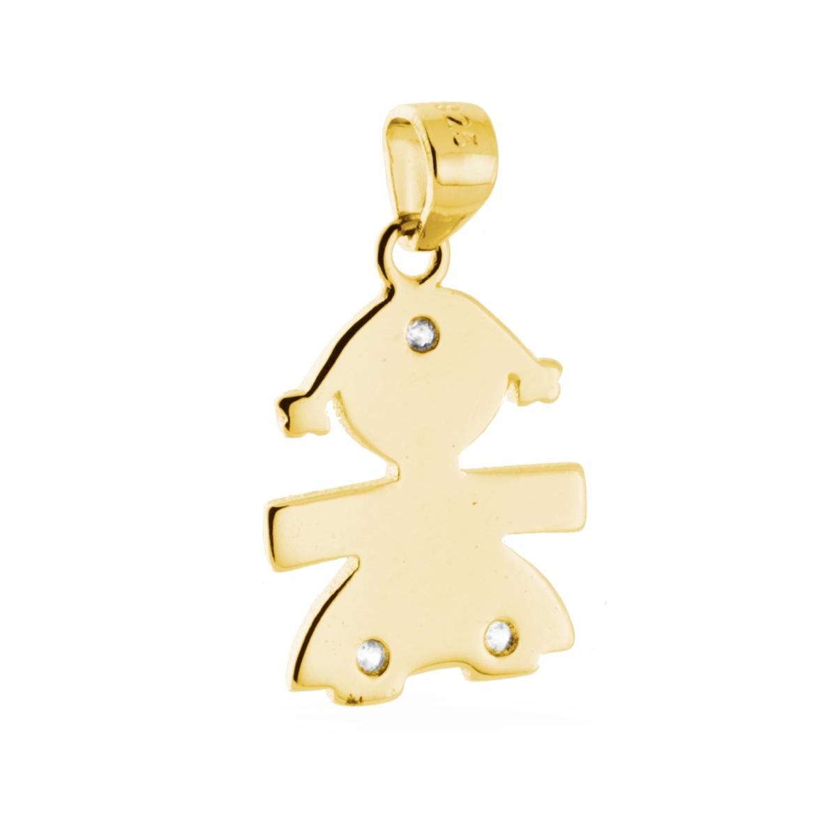 Ciondolo Bimba con Zirconi Bianchi in ARGENTO 925 Galvanica Oro