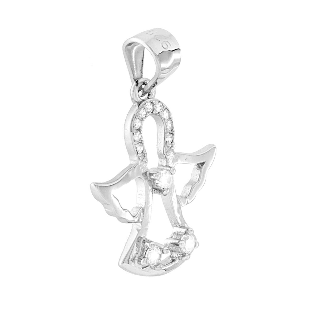 Ciondolo Angelo con Zirconi Bianchi in ARGENTO 925 Galvanica Rodio