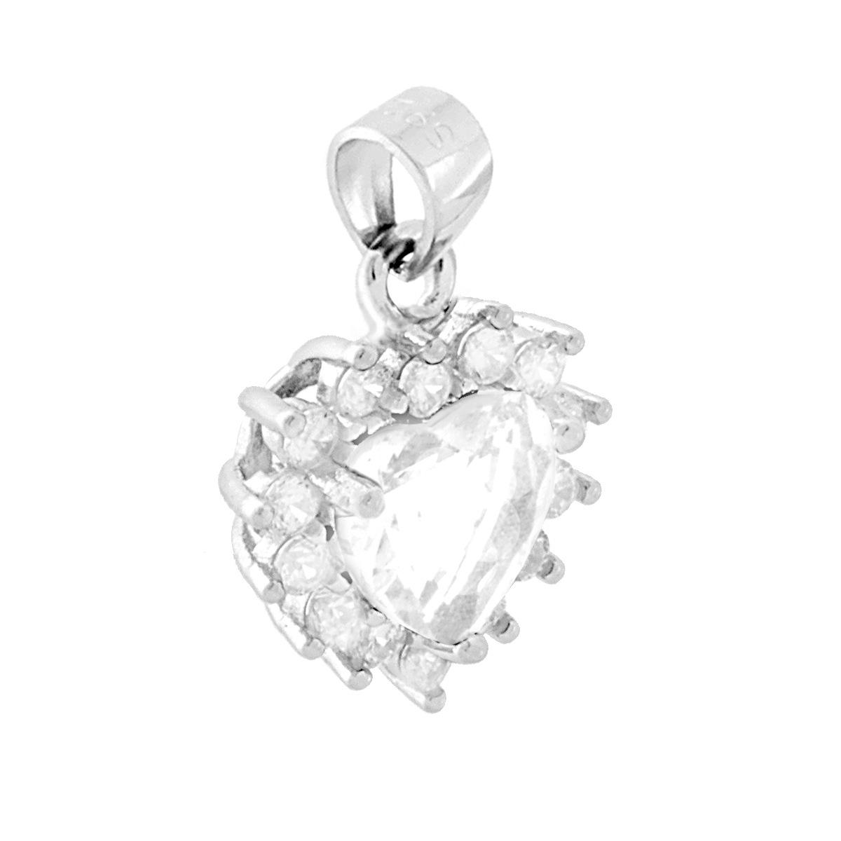 Ciondolo Cuore con Zircone Bianco contornato da Zirconi Bianchi in ARGENTO 925 Galvanica Rodio
