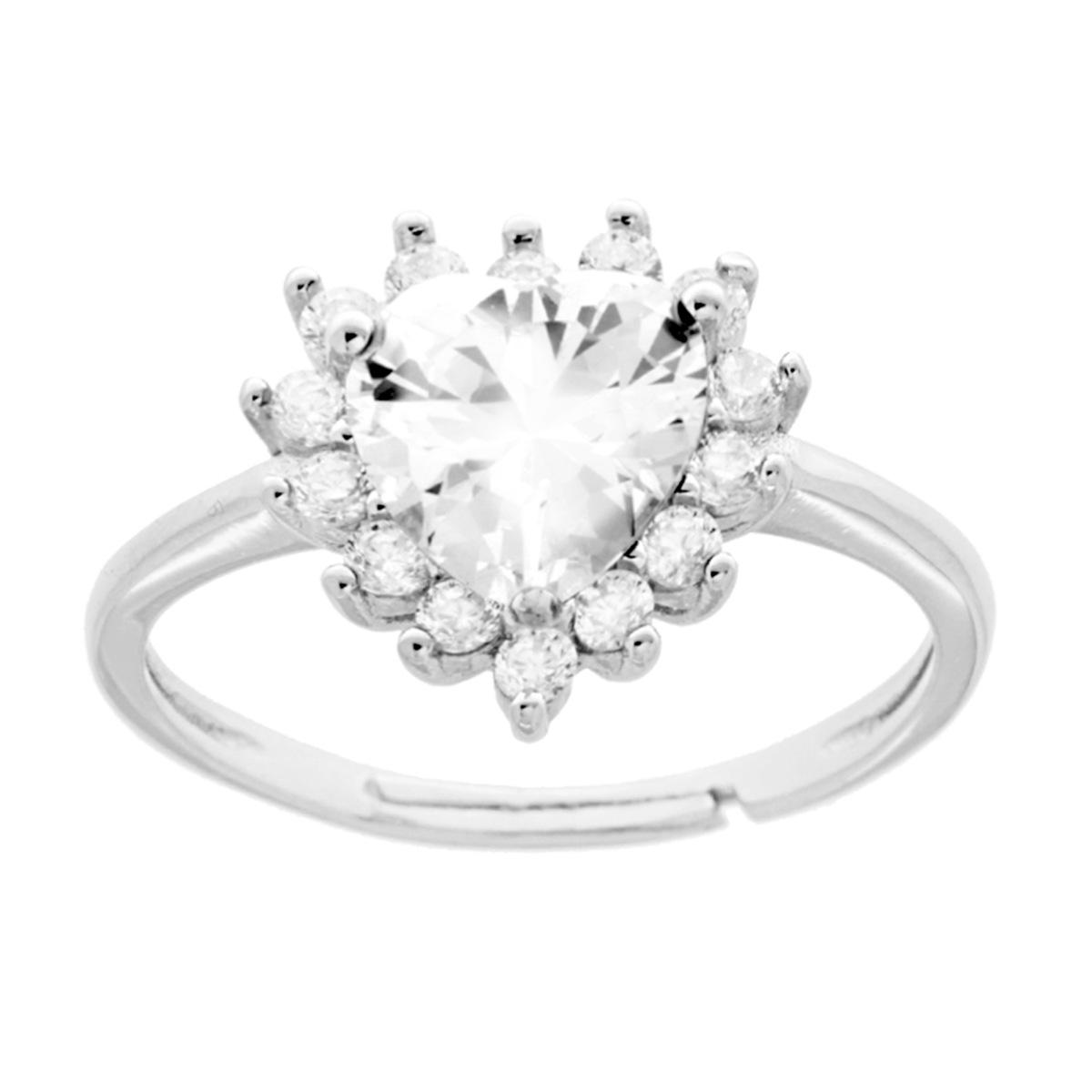Anello Solitario Cuore con Cubic Zirconia Bianco in ARGENTO 925 Galvanica Rodio