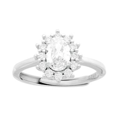 Anello Halo Solitario Ovale con Zircone Bianco contornato da Zirconi Bianchi in ARGENTO 925 Galvanica Rodio