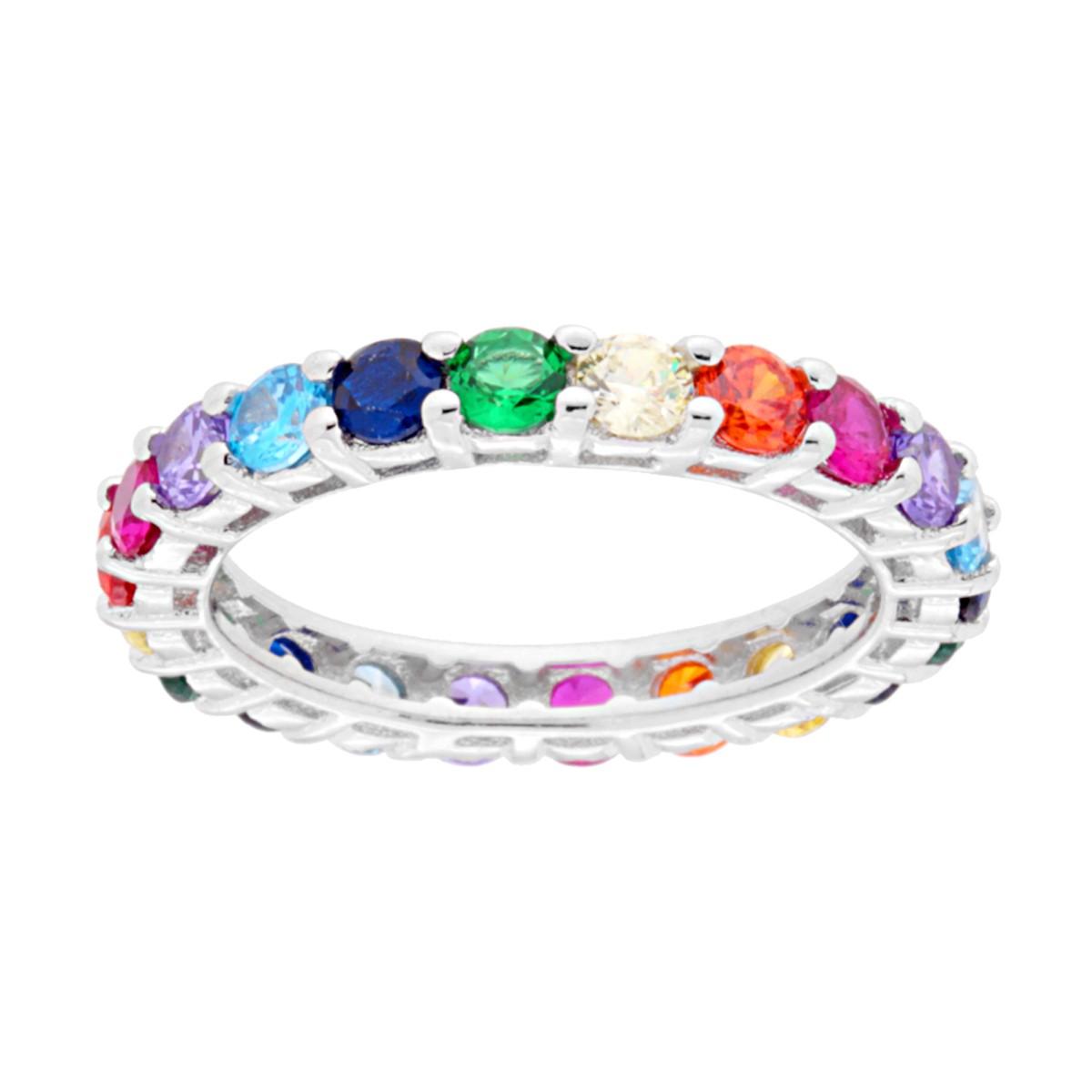 Anello Eternity Veretta a giro con Cubic Zirconia Multicolor in ARGENTO 925 Galvanica Rodio