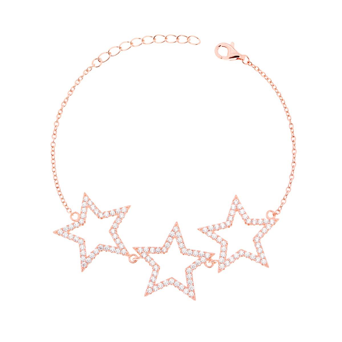 Bracciale Catena Forzatina con tre Stelle e Zirconi Bianchi in ARGENTO 925 Galvanica Rosa