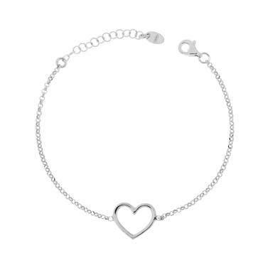 Bracciale Catena Rolo Diamantata con Cuore in ARGENTO 925 Galvanica Rodio