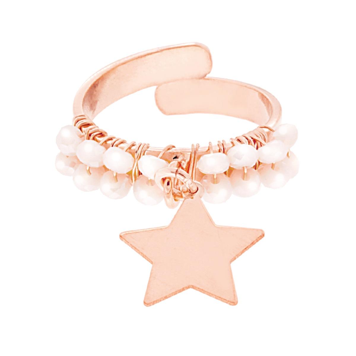 Anello Fascia con Crystal Bianco e Stella plain pendente in ARGENTO 925 Galvanica Rosa