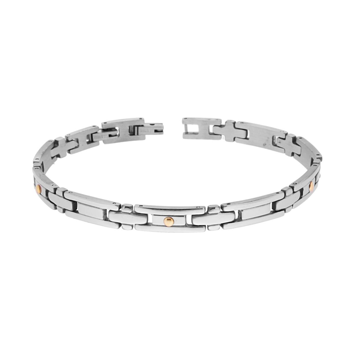 Bracciale Uomo Maglia Imperniata con Punti Oro in ACCIAIO