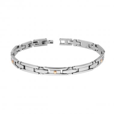 Bracciale Uomo Maglia Imperniata con Punti Oro in ACCIAIO