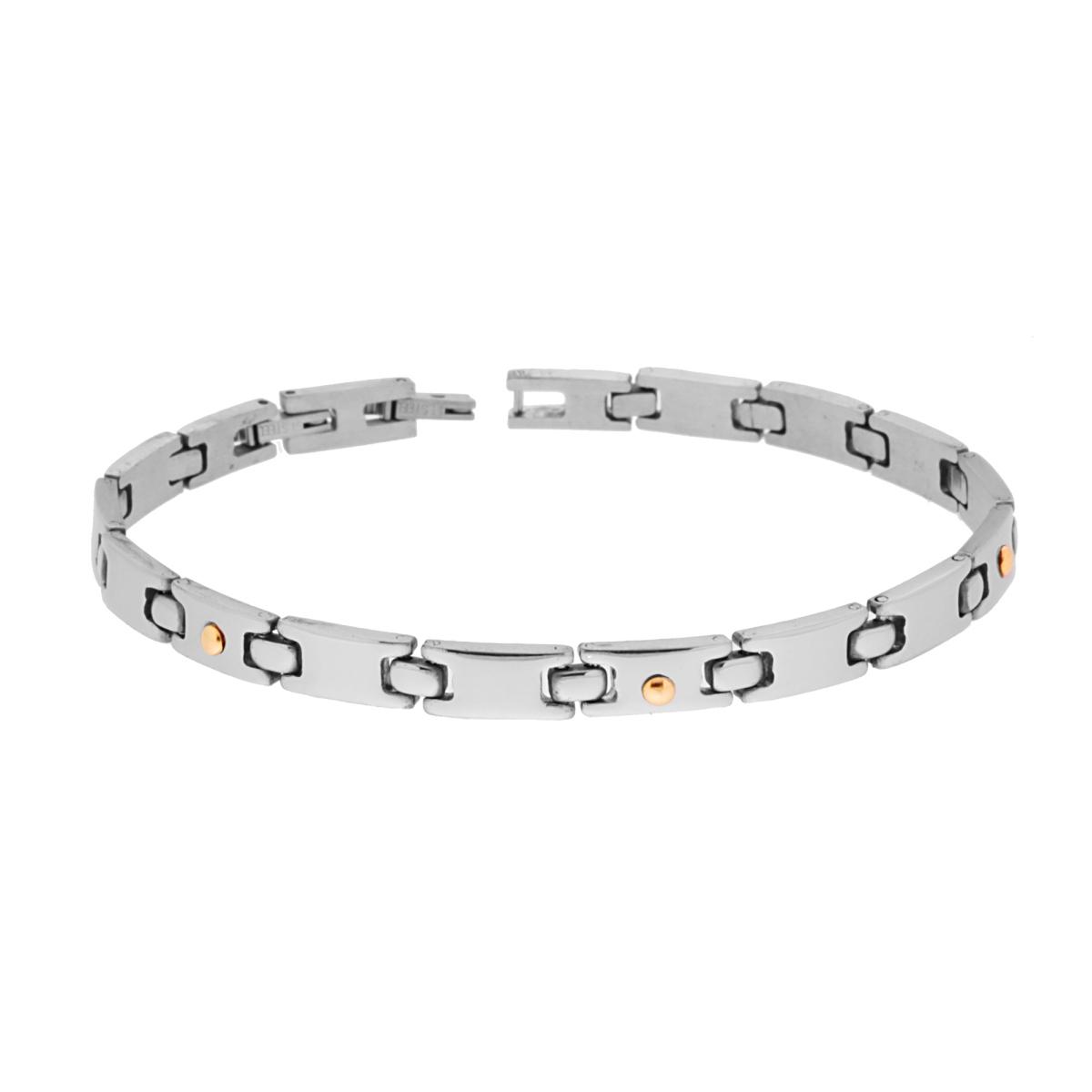 Bracciale Uomo Maglia Imperniata con Punti Oro in ACCIAIO