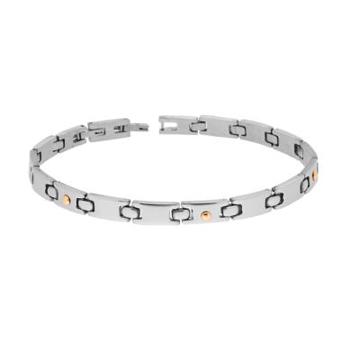 Bracciale Uomo Maglia Imperniata con Punti Oro in ACCIAIO
