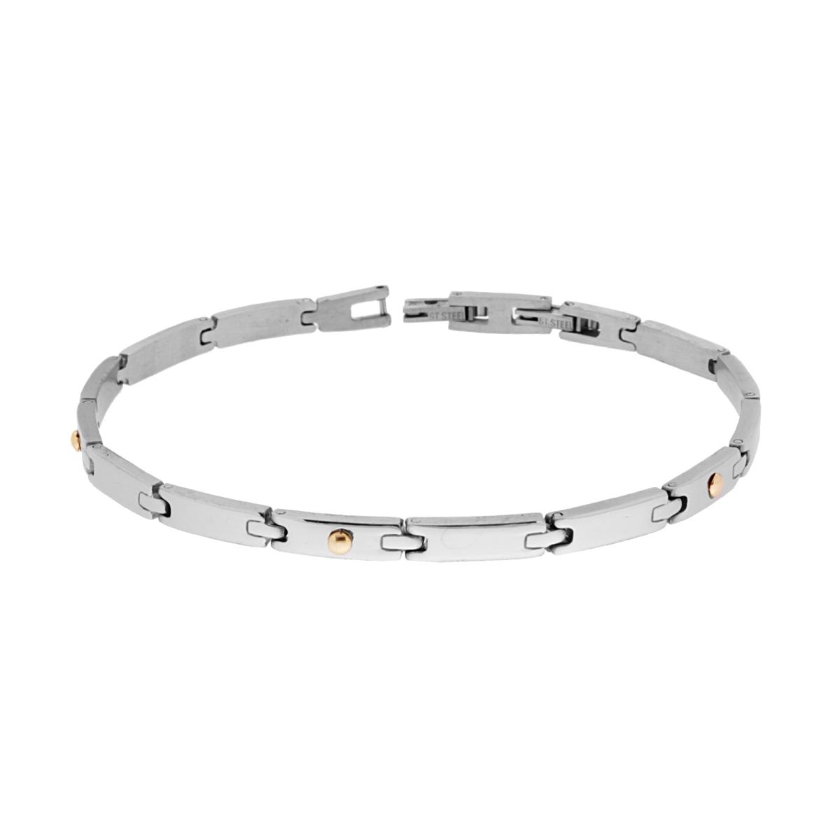 Bracciale Uomo Maglia Imperniata con Punti Oro in ACCIAIO