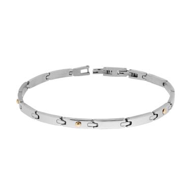 Bracciale Uomo Maglia Imperniata con Punti Oro in ACCIAIO
