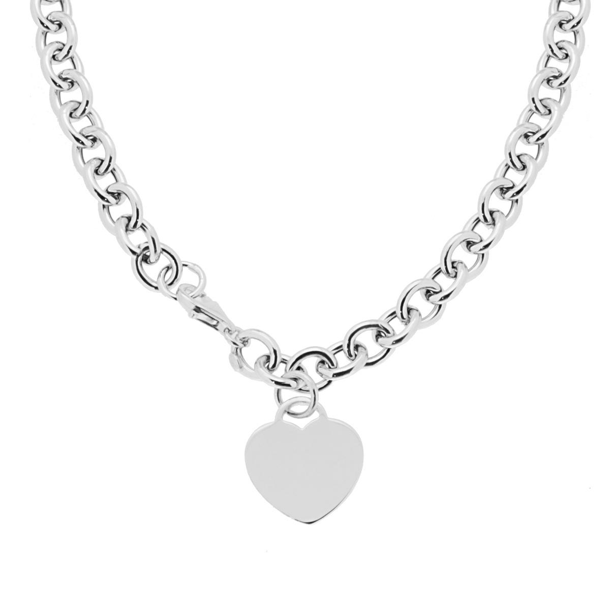 Collana Catena Forzatina cm 45 con Cuore plain pendente in ARGENTO 925 Galvanica Rodio
