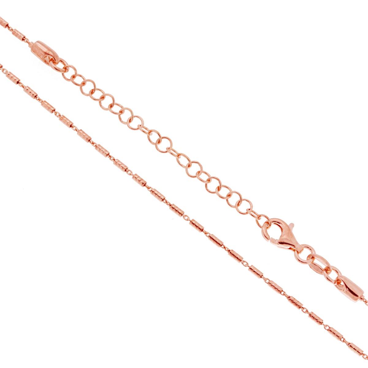 Catena Cilindretti Diamantati sezione mm 1.4 lunghezza cm 45+5 in ARGENTO 925 Galvanica Rosa