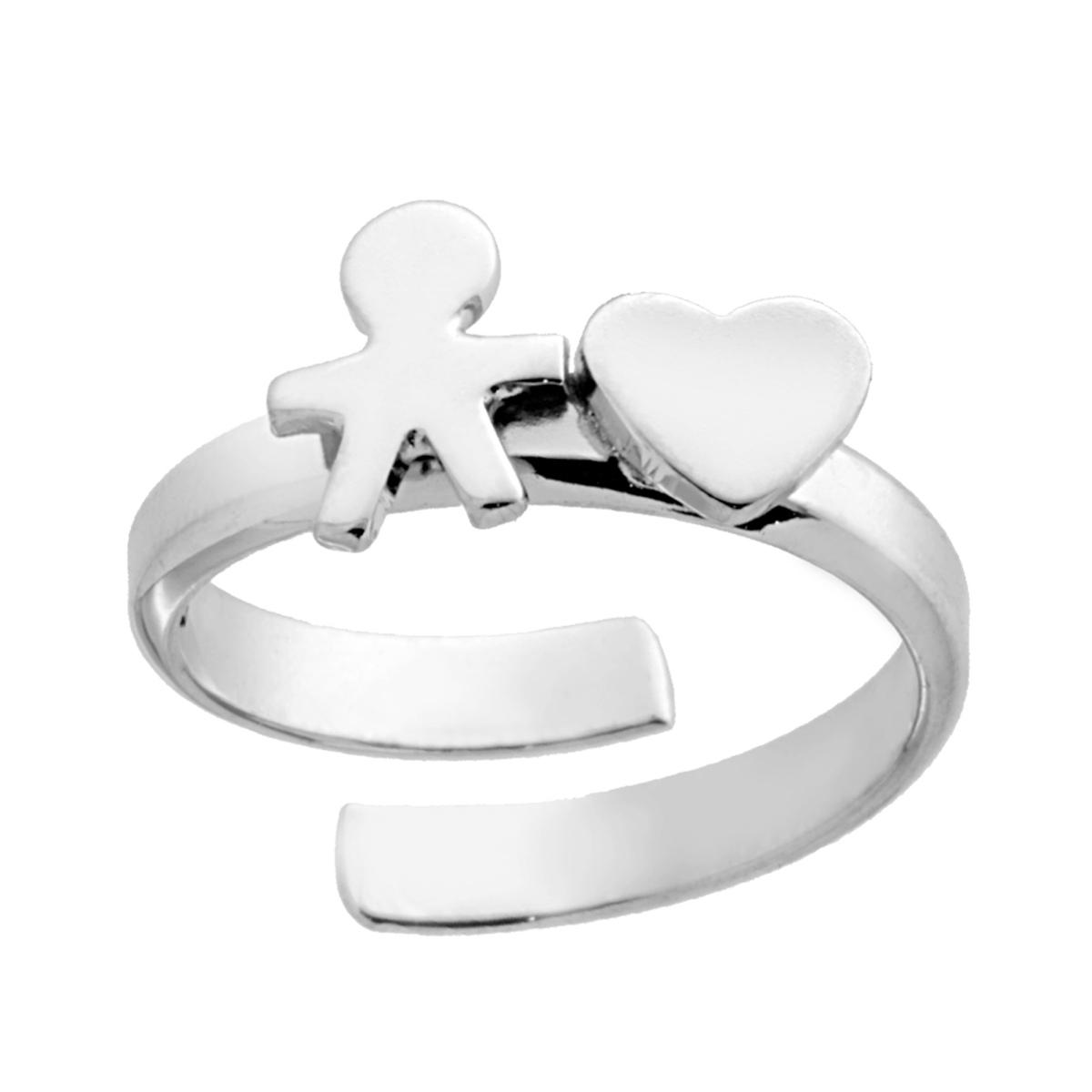 Anello Famiglia con figlio bimbo e cuore in ARGENTO 925 Galvanica Rodio
