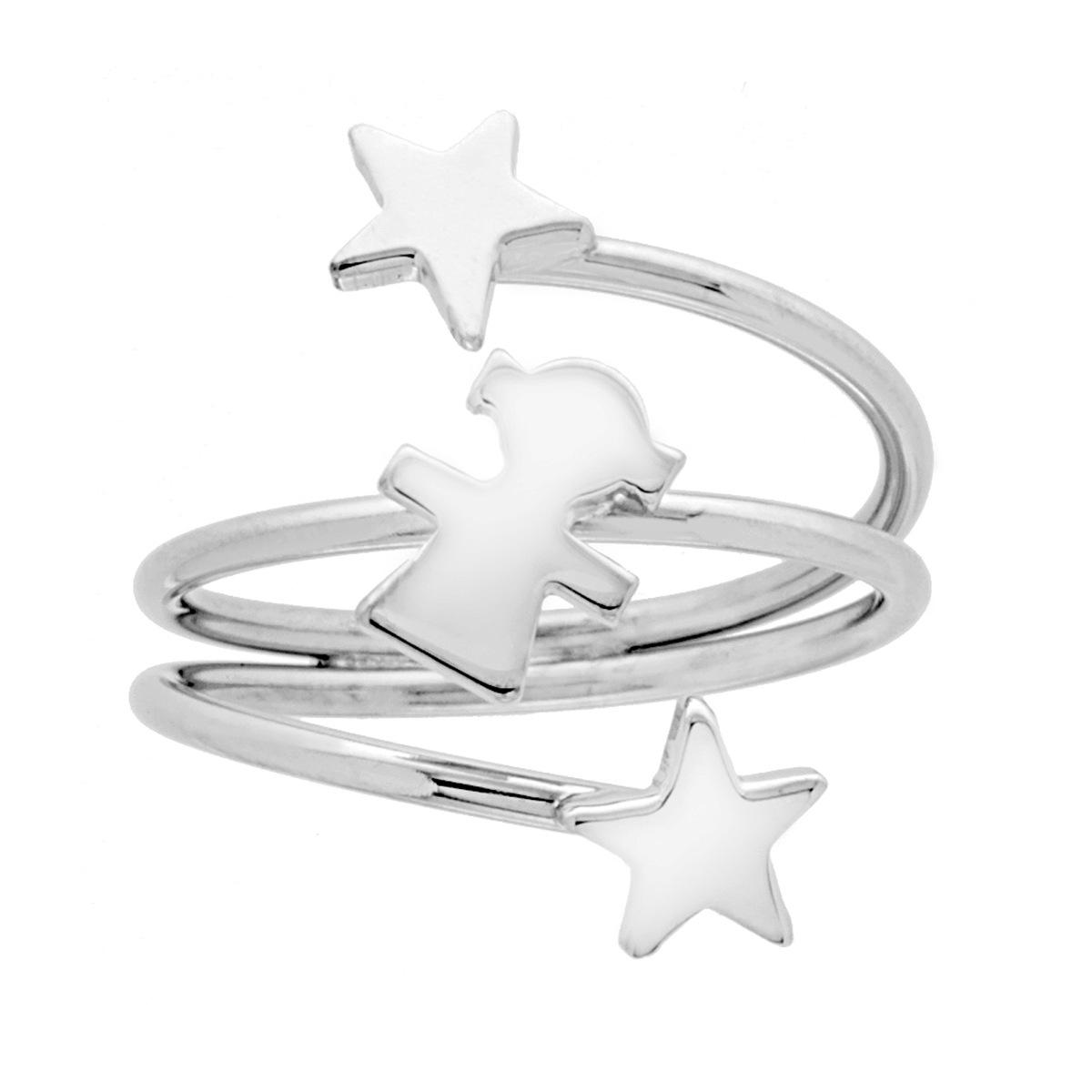 Anello Famiglia con figlia bimba e due Stelle in ARGENTO 925 Galvanica Rodio