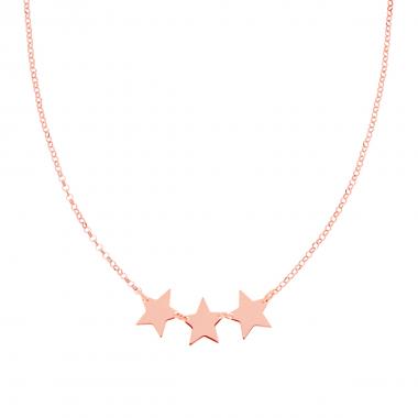 Collana Catena Rolo Diamantata con tre Stelle plain centrali in ARGENTO 925 Galvanica Rosa