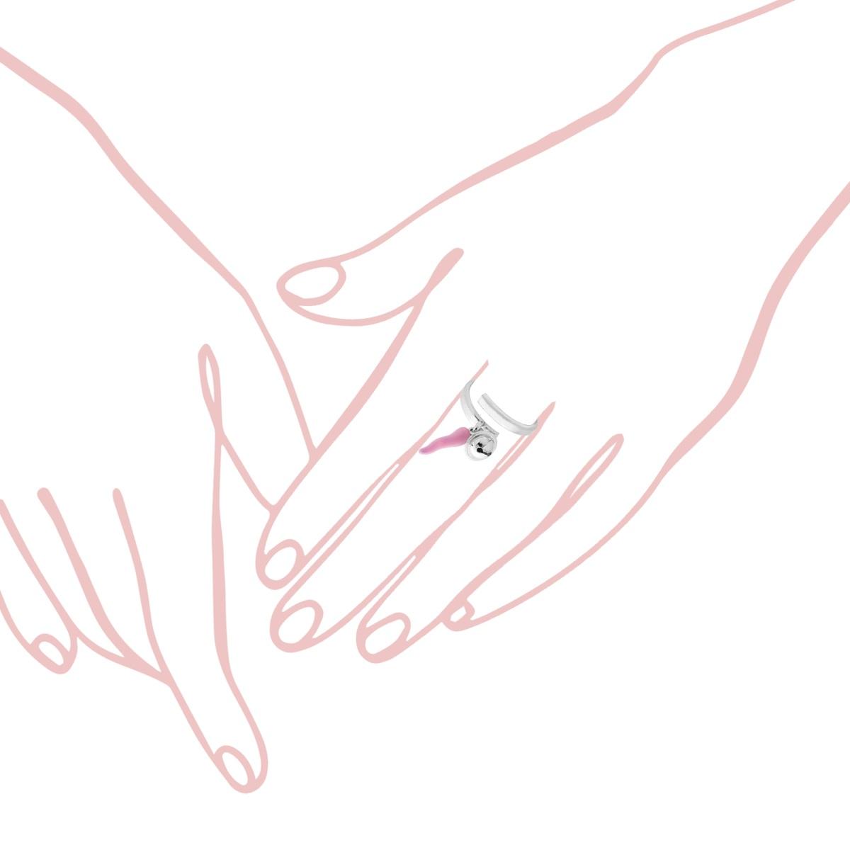 Anello con Portafortuna Corno smalto Rosa e Campanella in ARGENTO 925 Galvanica Rodio