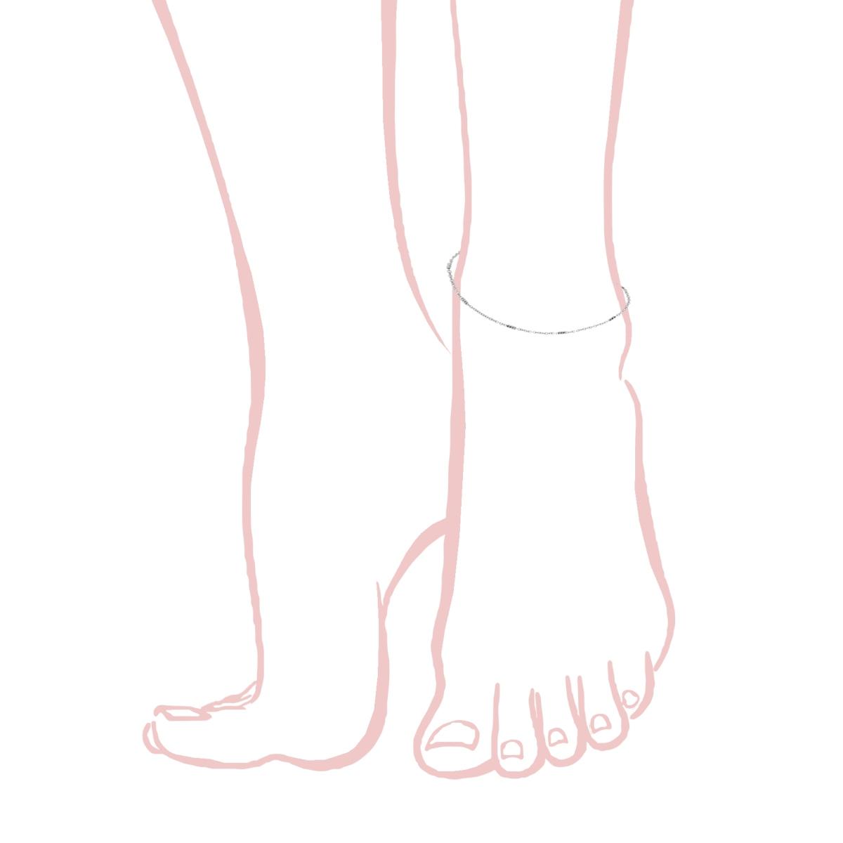 Cavigliera Catena Forzatina cm 24+3 con Cilindretti Diamantati in ARGENTO 925 Galvanica Rodio