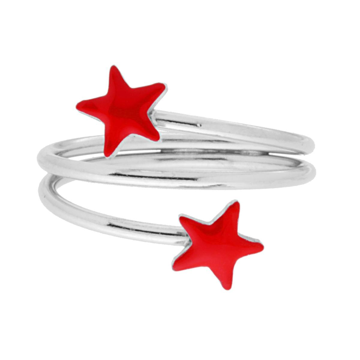 Anello filo con Stelle Smalto Rosso in ARGENTO 925 Galvanica Rodio