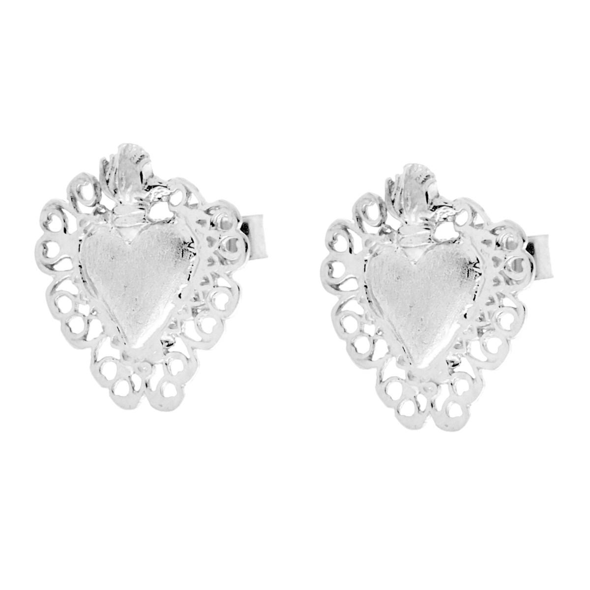 Orecchini Cuore Votivo Satinato in ARGENTO 925 Galvanica Rodio