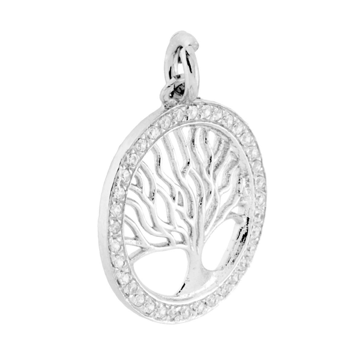 Ciondolo Albero della Vita mm 22 con Zirconi Bianchi in ARGENTO 925 Galvanica Rodio