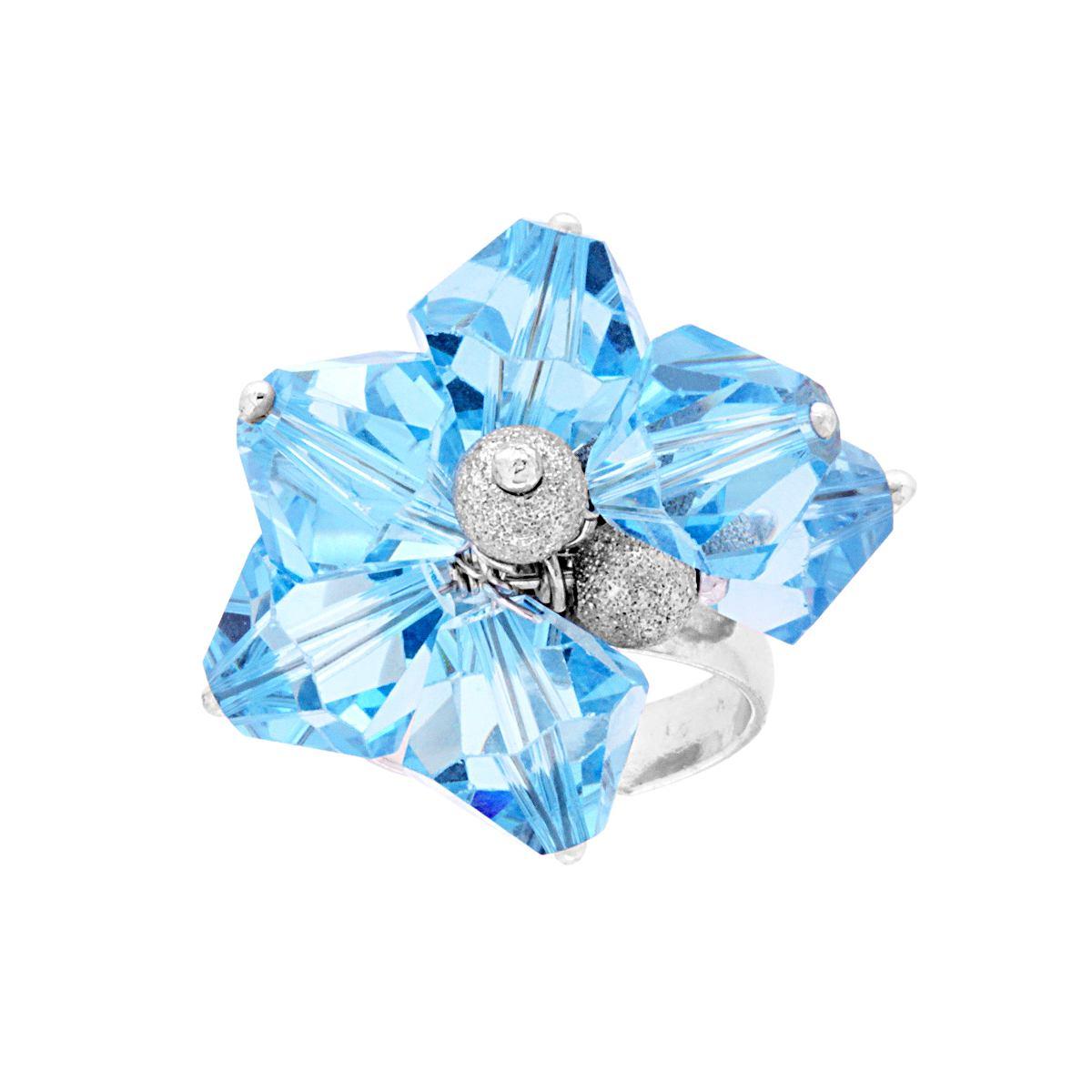 Anello Con Crystal Azzurro e Palline Diamantate mm pendenti in