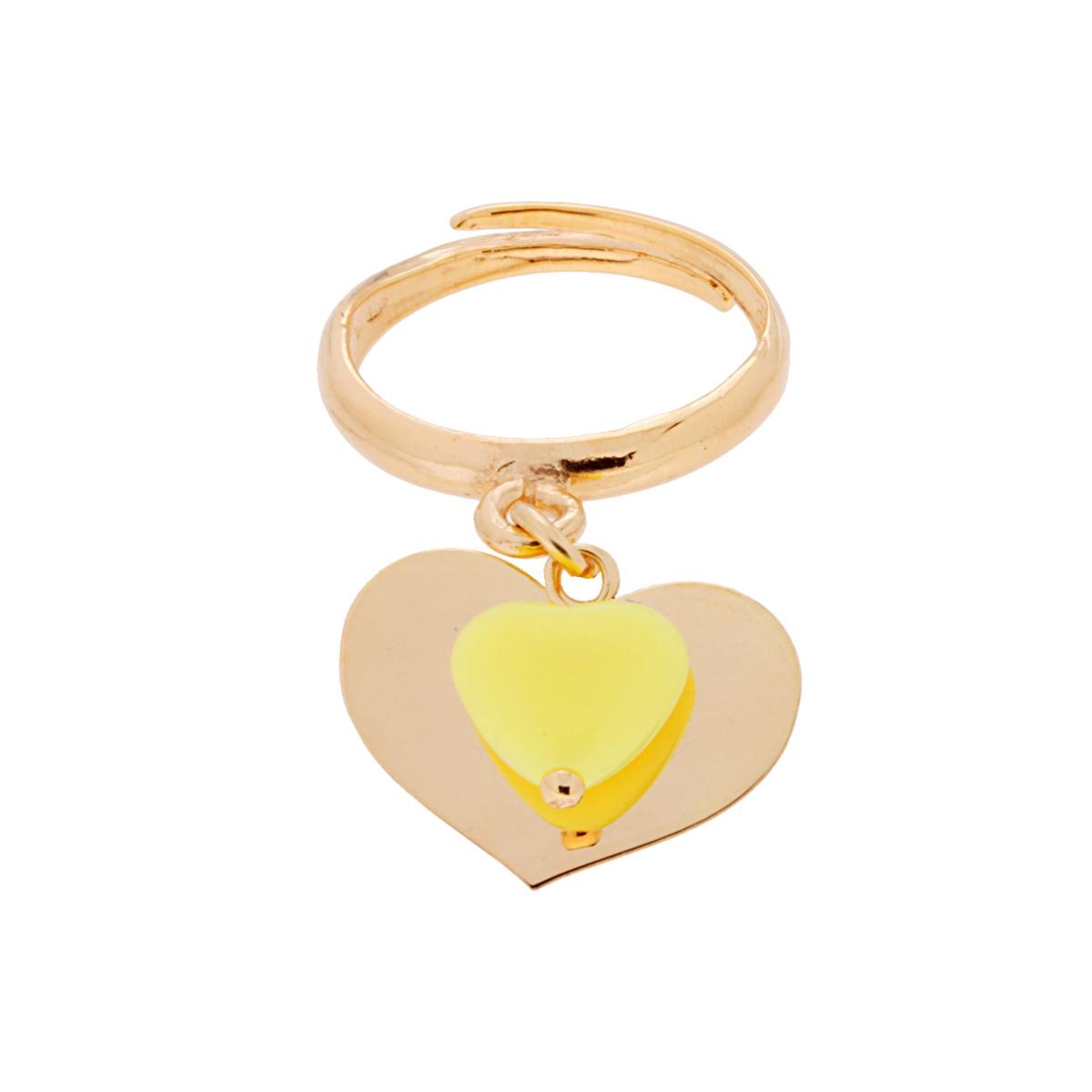 Anello Amore Love con Cuore color Giallo e plain Pendente in ARGENTO 925 Galvanica Oro