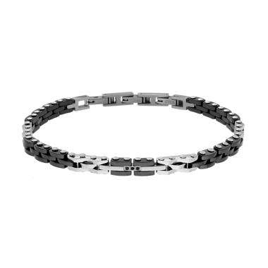 Bracciale Uomo Maglia Imperniata Ceramica Nera e Crystal Neri e ACCIAIO
