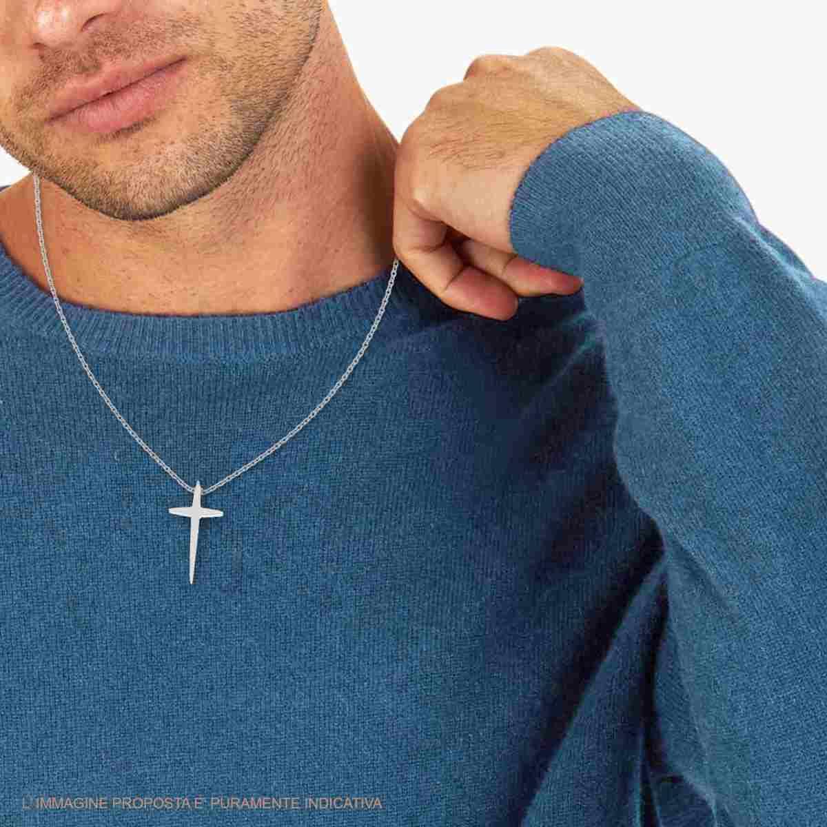 Collana Catena Forzatina Diamantata Croce in ACCIAIO