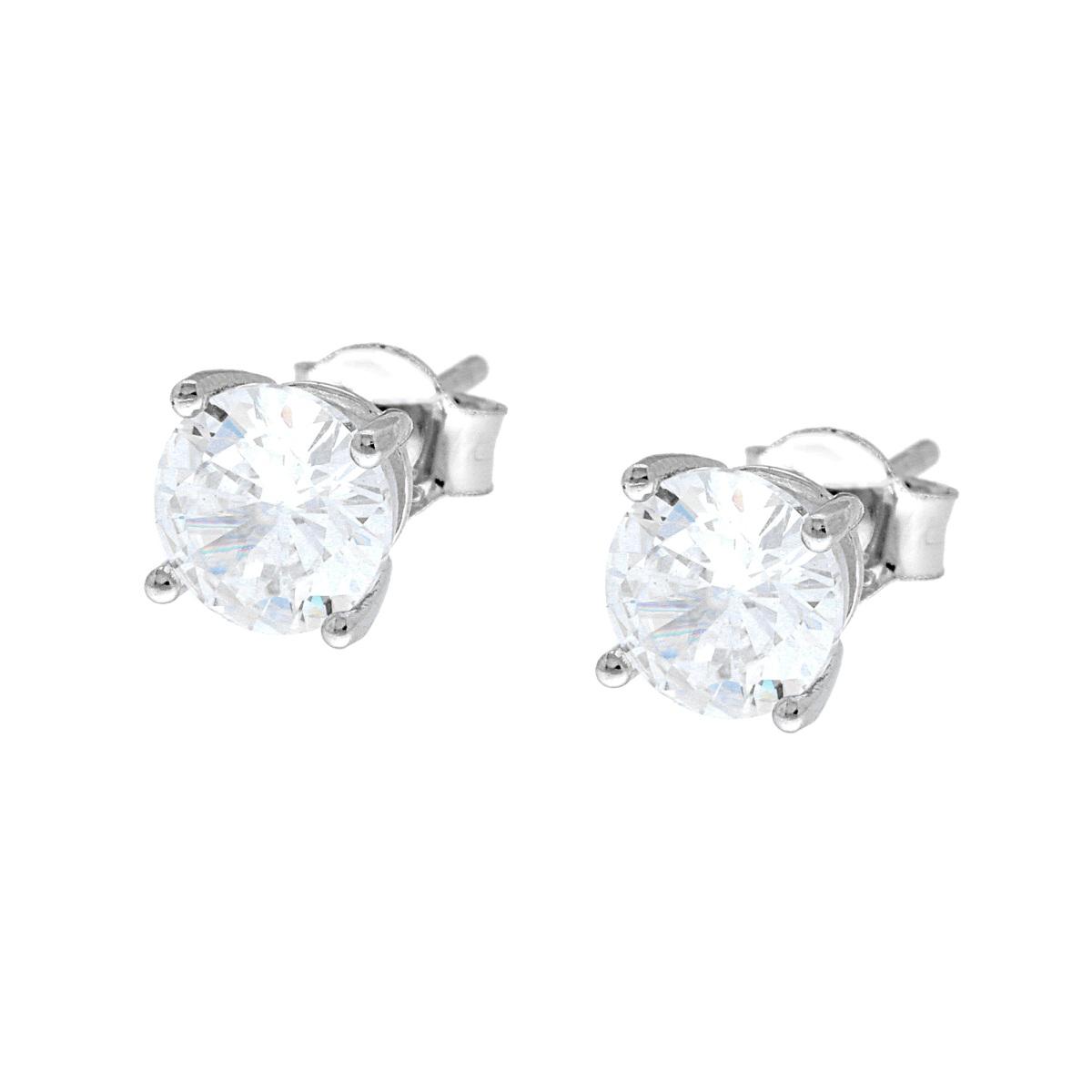 Orecchini Punto Luce Tondo con Zircone Bianco mm 6 in ARGENTO 925 Galvanica Rodio