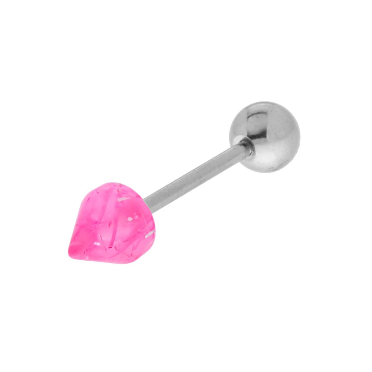 Body Piercing Barbell mm 23 con Pallina mm 5 e Spike Rosa Glitter in ACCIAIO Chirurgico