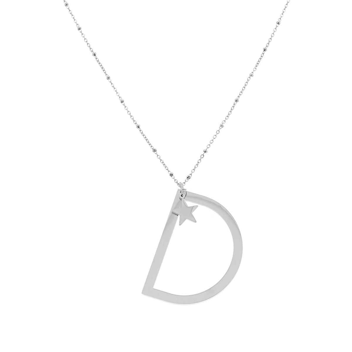 Collana Lunga Catena Forzatina con Palline cm 90 Stella plain e Lettera Iniziale in ACCIAIO