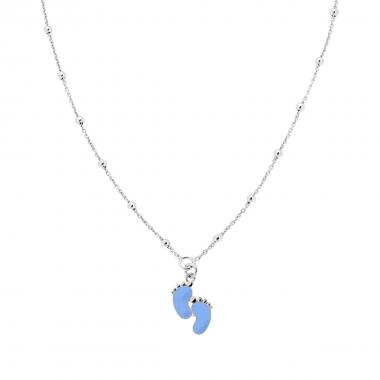 Collana Catena Forzatina e Palline lisce mm 2,5 con Piedini smalto Azzurro pendenti in ARGENTO 925 Galvanica Rodio