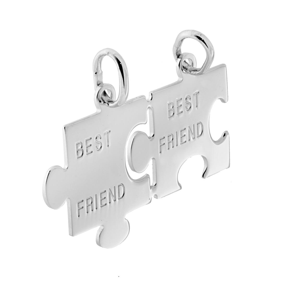 Ciondolo Puzzle Spezzato che si spezza con incisione Best Friend in ARGENTO 925 Galvanica Rodio