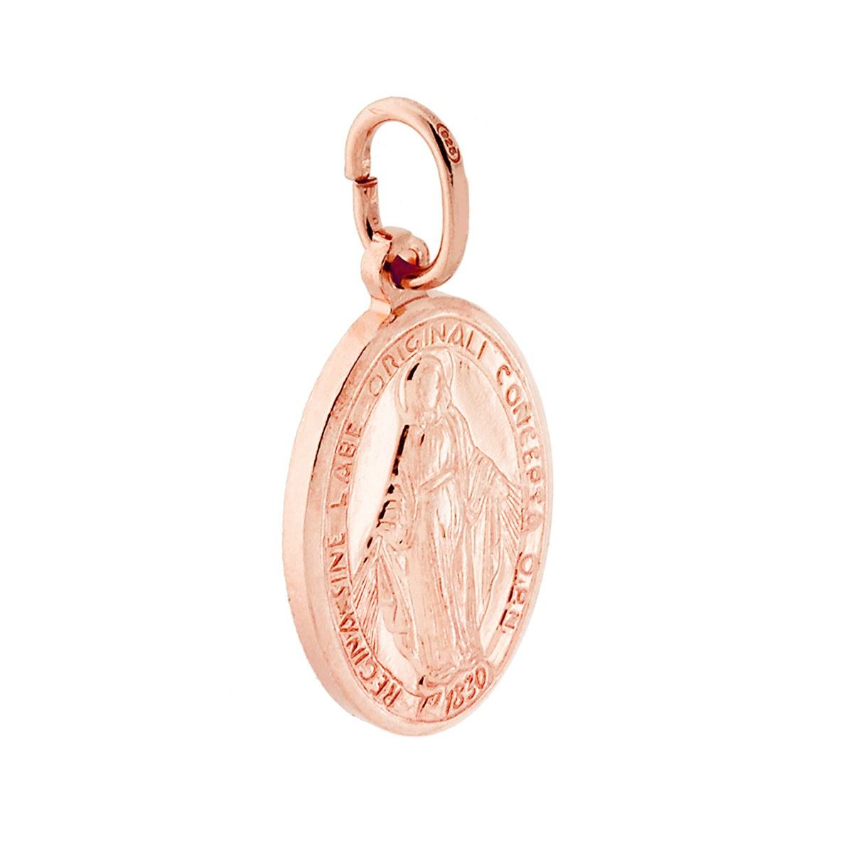 Ciondolo Medaglia Ovale mm 22 Madonna Miracolosa in ARGENTO 925 Galvanica Rosa