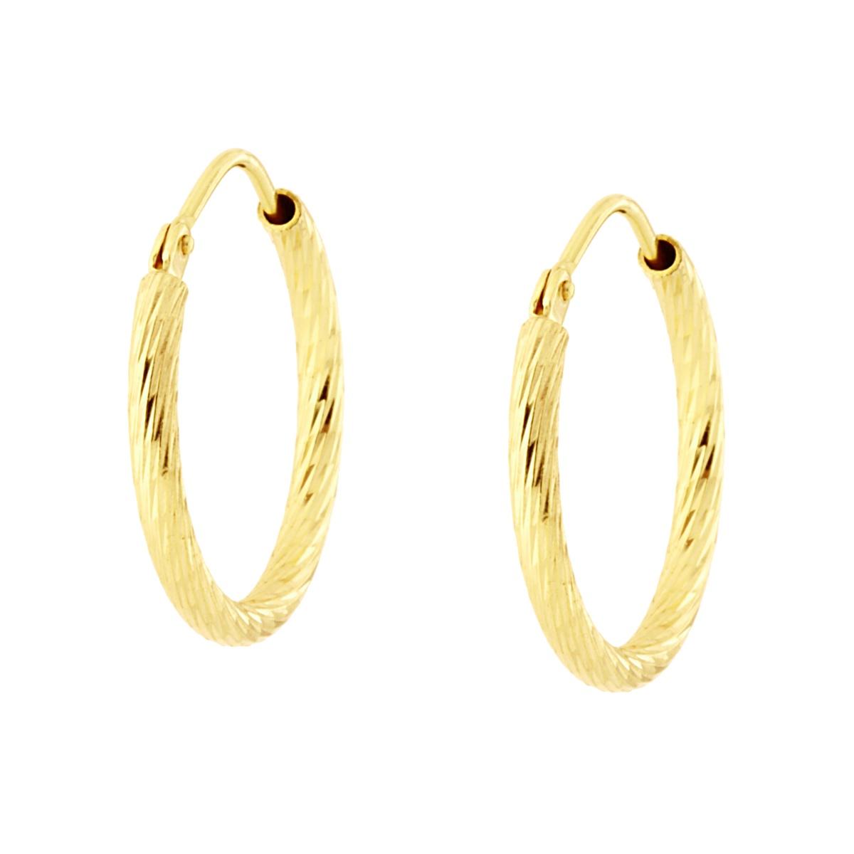 Orecchini a Cerchio mm 20 con Canna Diamantata mm 2 in ARGENTO 925 Galvanica Oro