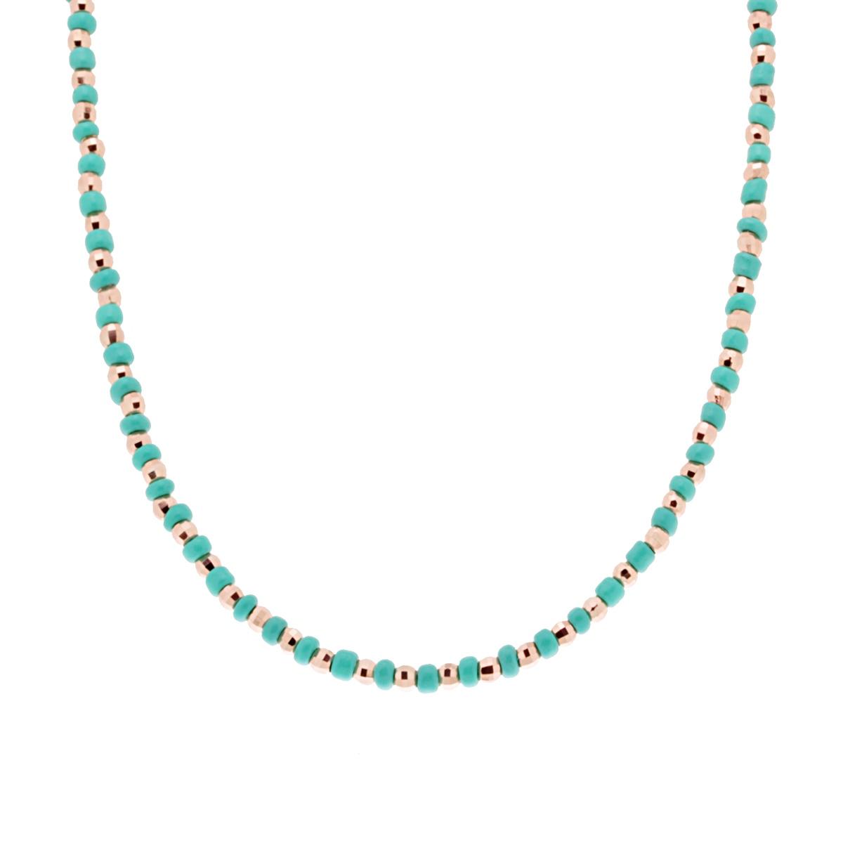 Collana con Perline Turchese e palline Diamantate in ARGENTO 925 Galvanica Rosa