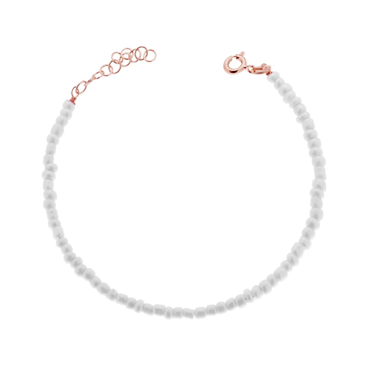 Bracciale con Perline Bianco in ARGENTO 925 Galvanica Rosa