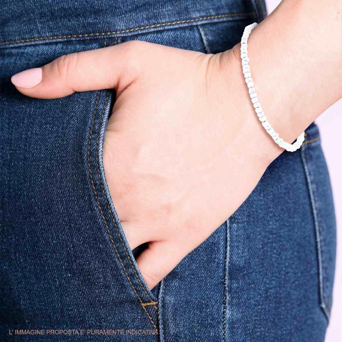 Bracciale con Perline Bianco in ARGENTO 925 Galvanica Rosa